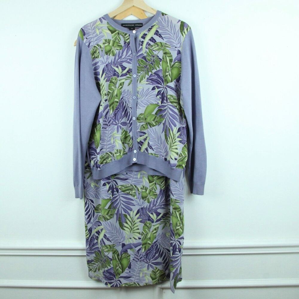 Vintage Silk Cardigan Skirt Set 90s Floral Tropical‎ Luxury Spring Pastel Large